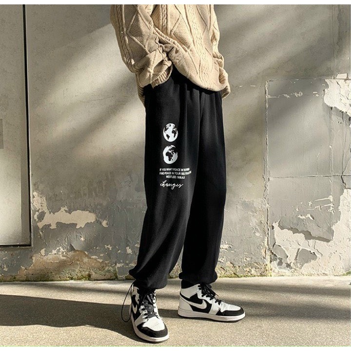 Quần jogger dây rút bo ống chun nỉ  from rộng phong cách Hàn Quốc cực chất