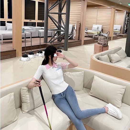 Áo thun ZHELIHANGFEI cổ polo tay ngắn màu tương phản thời trang mùa hè năng động cho nữ