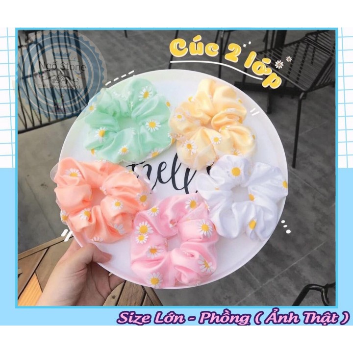Cột Tóc Vải Scrunchies Hoa Cúc 2 Lớp