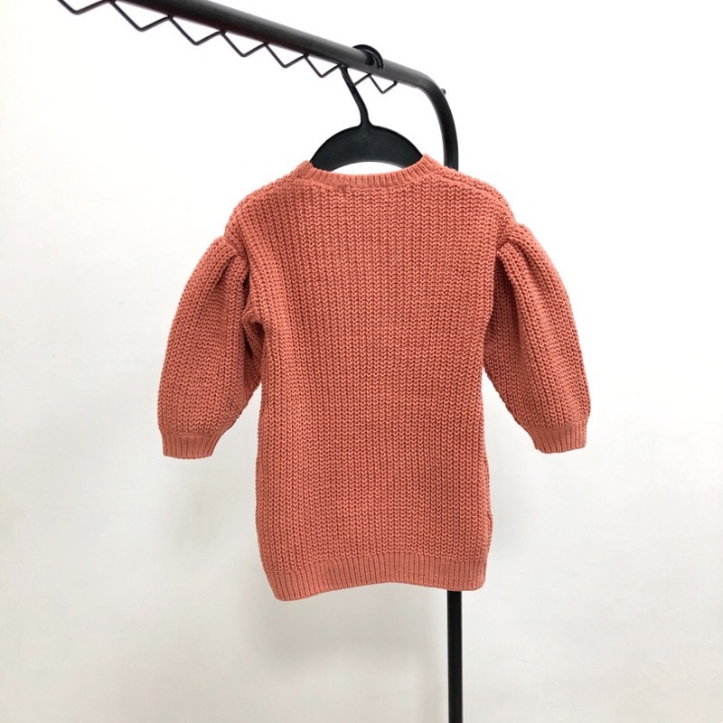 Áo len dài bé gái HM 1-14 tuổi  Quần áo trẻ em dệt kim cổ tròn xuất dư 0722
