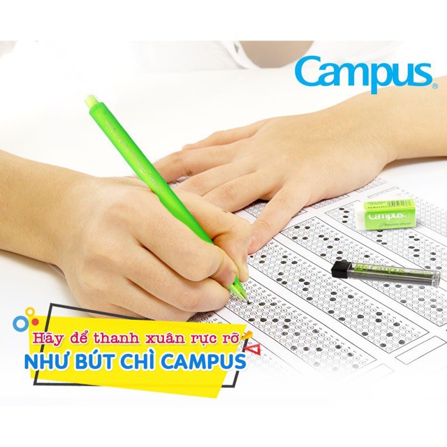 Bộ bút chì thi trắc nghiệm Campus. Chuyên dụng cho thi trắc nghiệm nét viết rõ, đẹp, lâu phai và không nhòe