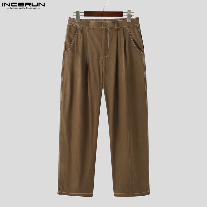 Quần dài INCERUN lưng cao ống đứng màu trơn thời trang công sở cho nam
