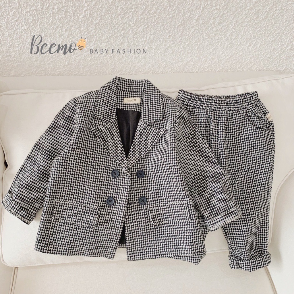 Set Vest dạ bé trai Bee.mo kẻ ziczac