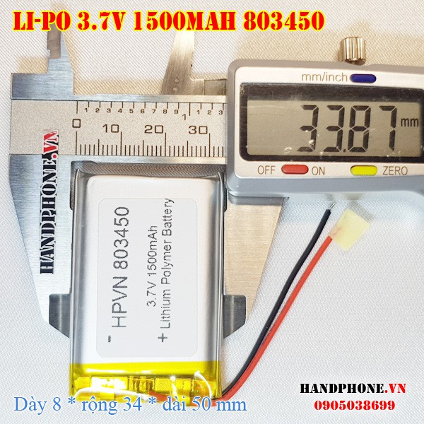 Pin Li-Po 3.7V 1500mAh 803450 803550 (Lithium Polyme) cho loa bluetooth, máy nội soi, bàn phím bluetooth, khoá vân tay