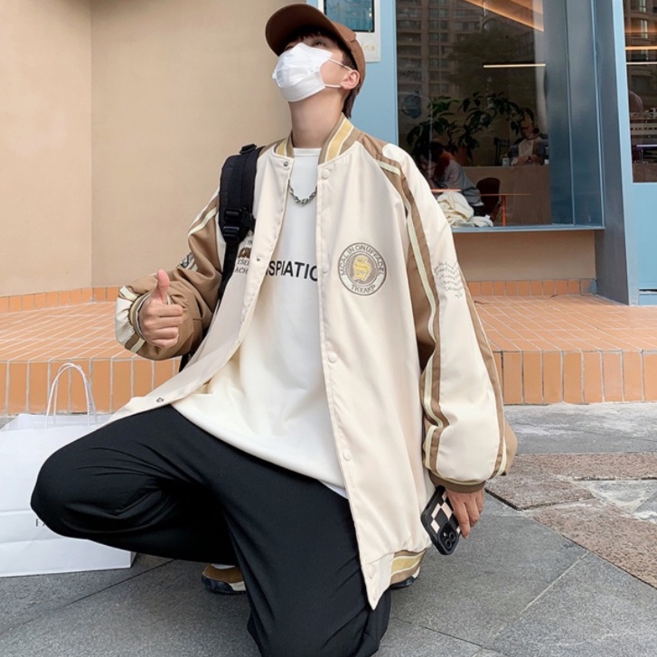 Áo khoác nam phong cách Hàn Quốc Chữ thêu nam nữ áo khoác bóng chày thời trang hai lớp áo khoác nữ thường xuyên chất lượng cao áo khoác ném bom bóng chày