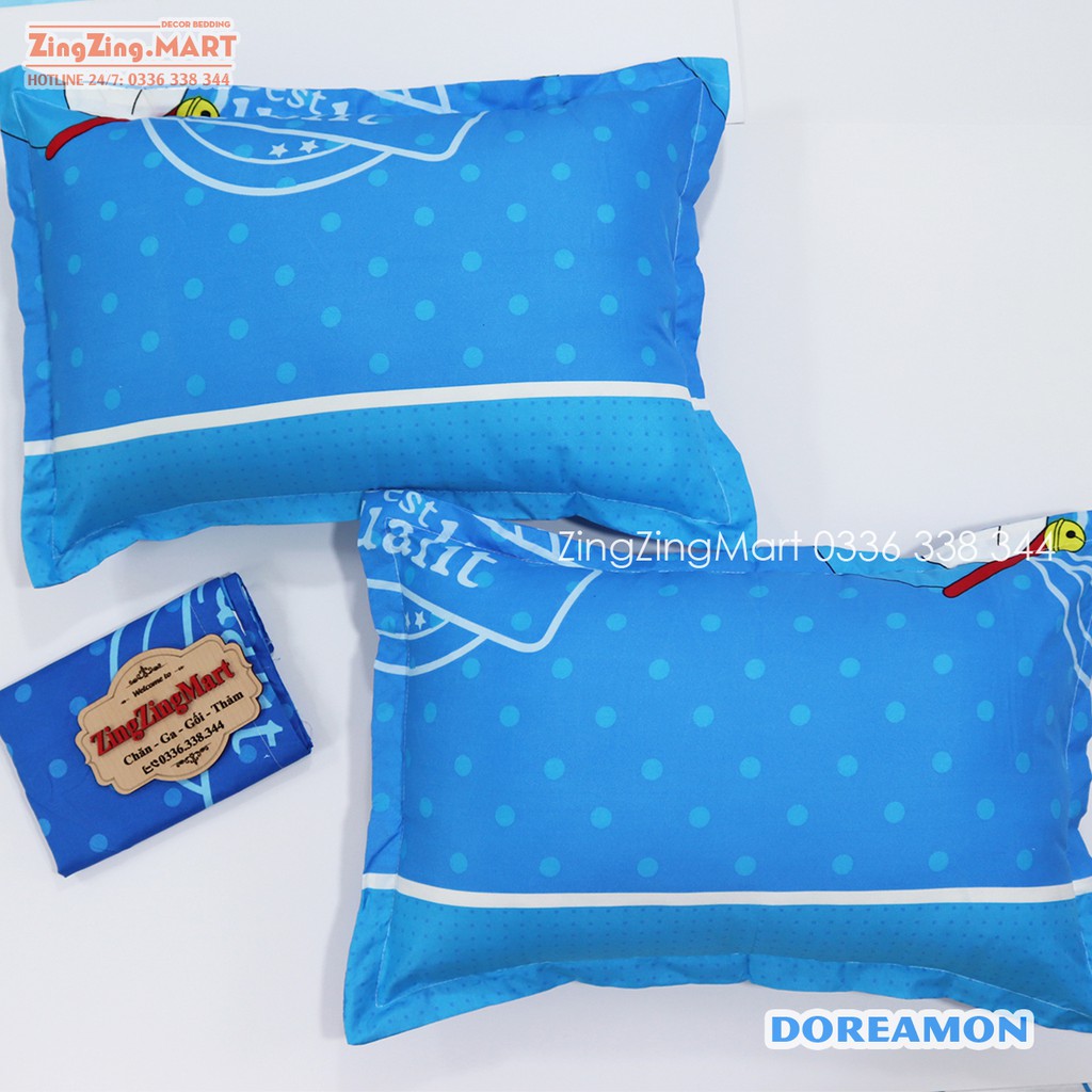 Bộ Ga Gối Poly Ga trải giường | Bộ Drap giường Doreamon cho bé ( 1 ga + 2 vỏ áo gối ) - ZingZingMart