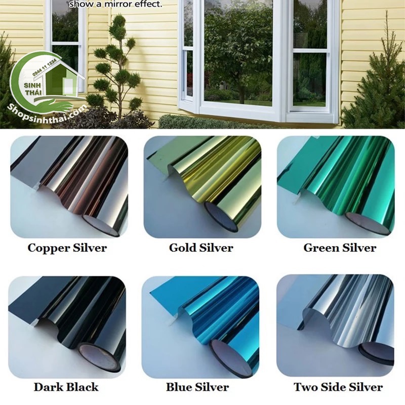 Giấy dán kính một chiều chống nhìn cho cửa  màu đen, bạc, xanh - Giấy decal phản quang - có sẵn keo