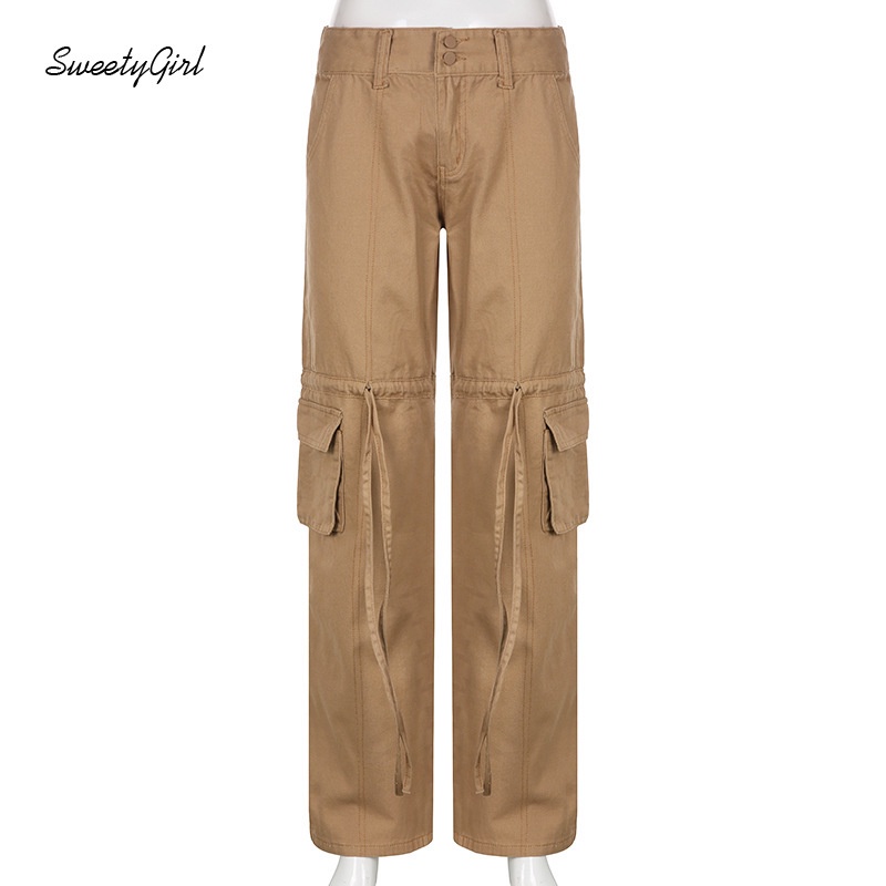 Quần jean ống suông Lưng Thấp Phối Túi Màu Trơn 2022 Thời Trang Cho Nữ