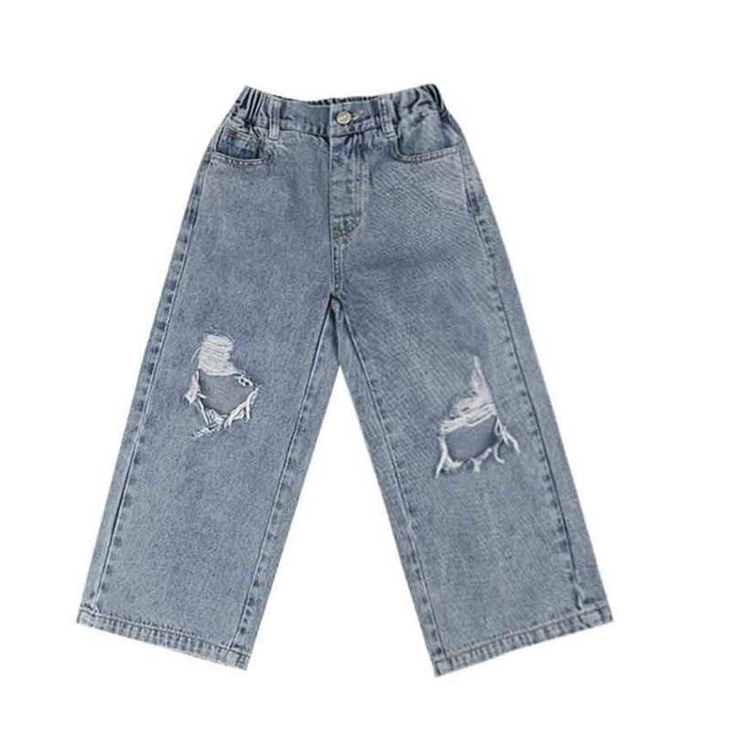 Quần Jeans Ống Rộng Màu Trơn Thời Trang Hàn Quốc 2021 Cho Bé Gái