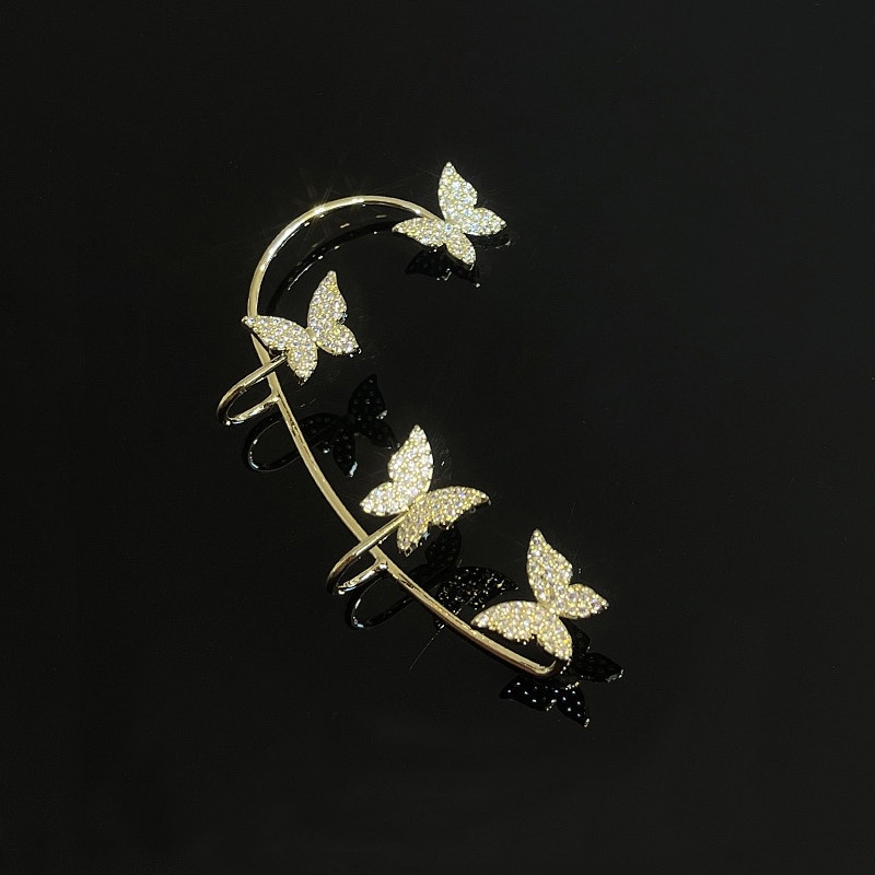Khuyên Tai Kẹp Không Xỏ Lỗ Hình Bướm Đính Đá Kim Cương Lấp Lánh