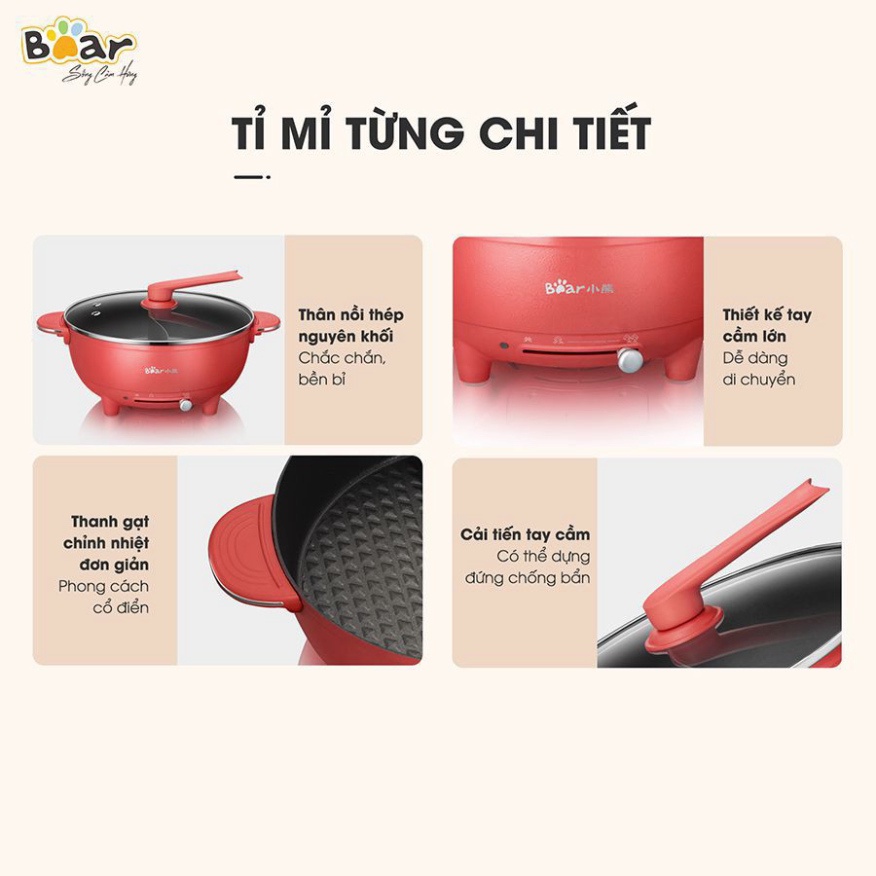 Nồi lẩu uyên ương Bear 006,Bản Quốc Tế Tiếng Anh, Bảo hành 12 tháng, Hai ngăn tiện lợi dùng cho gia đình