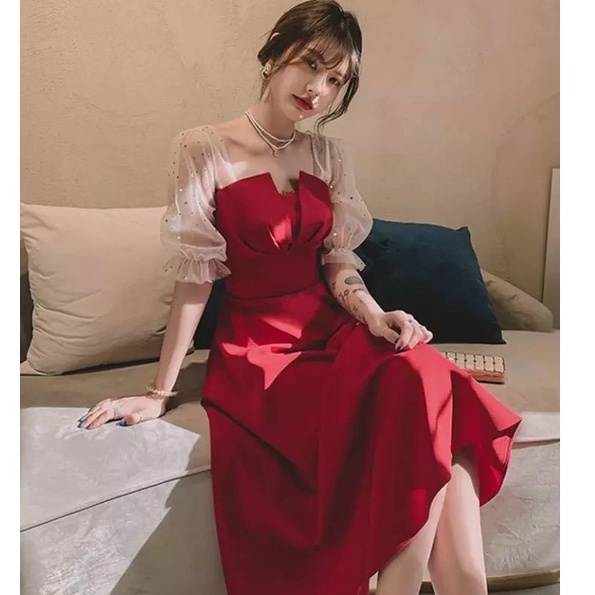 Đầm Nữ Dự Tiệc Tay Lưới Đính Hạt Sang Chảnh Duyên Dáng Thời Trang Nữ