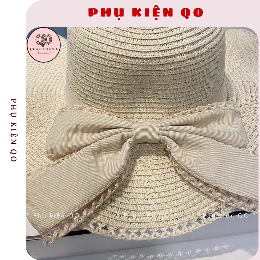 Mũ cói vành rộng sang trọng đính nơ to - MCH14