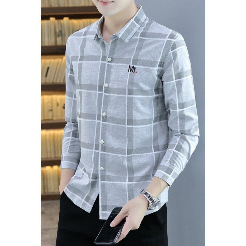 Áo sơ mi nam dài tay caro thêu Chữ MR Poniva Thời trang EMEY LUXURY SHOP phong cách nam tính, lịch lãm
