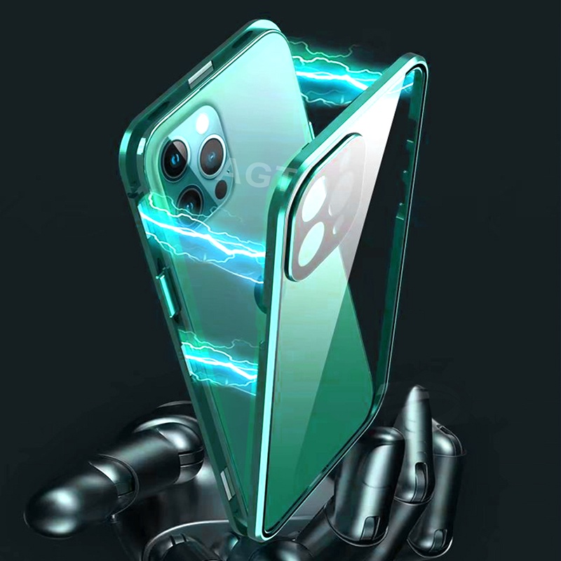 Ốp Điện Thoại Kính Cường Lực Hai Mặt Khóa Nam Châm Cho iPhone 12 12Pro 13 13Pro Max 12Mini 12ProMax 13Mini 13ProMax