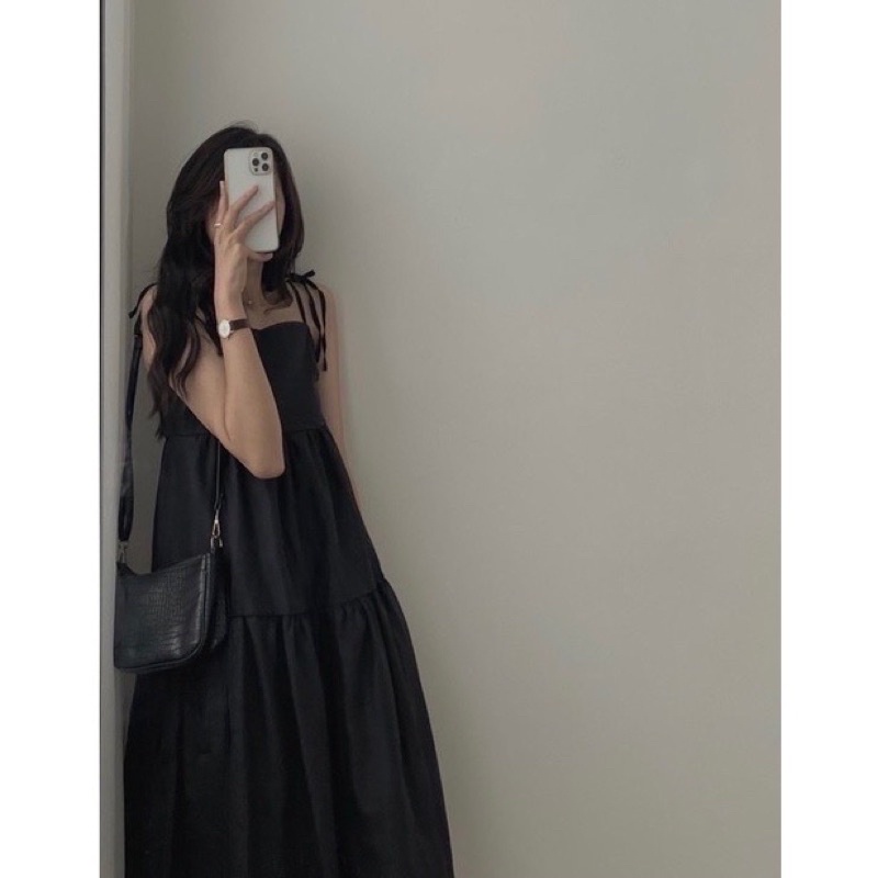 Váy 2 Dây Buộc Vai Kèm Ống Tay Tháo Rời Dáng Xoè Cực Xinh