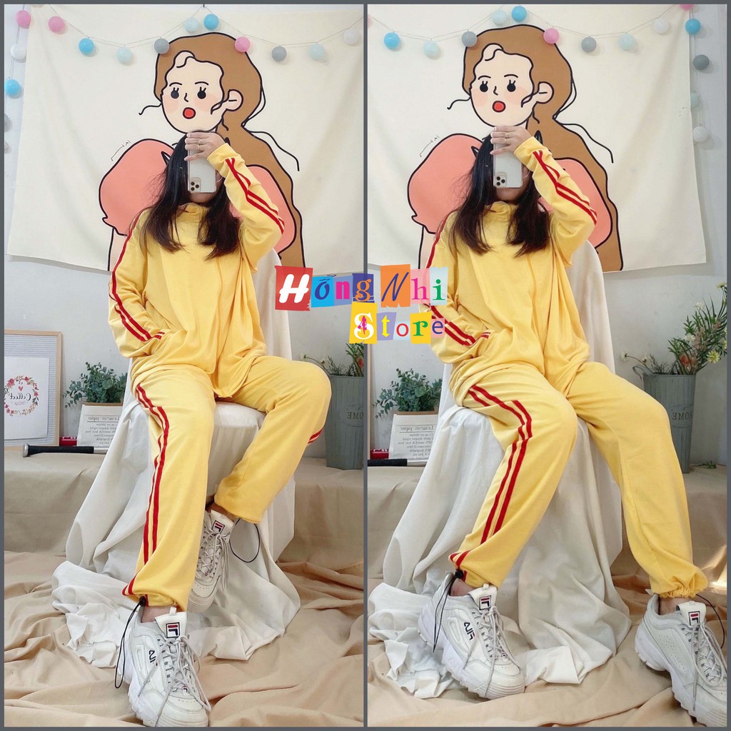 Set Bộ Thể Thao Oversize Ulzzang Unisex Áo Khoác Tay Dài Quần Jogger Dài Màu Vàng Cao Cấp - MM