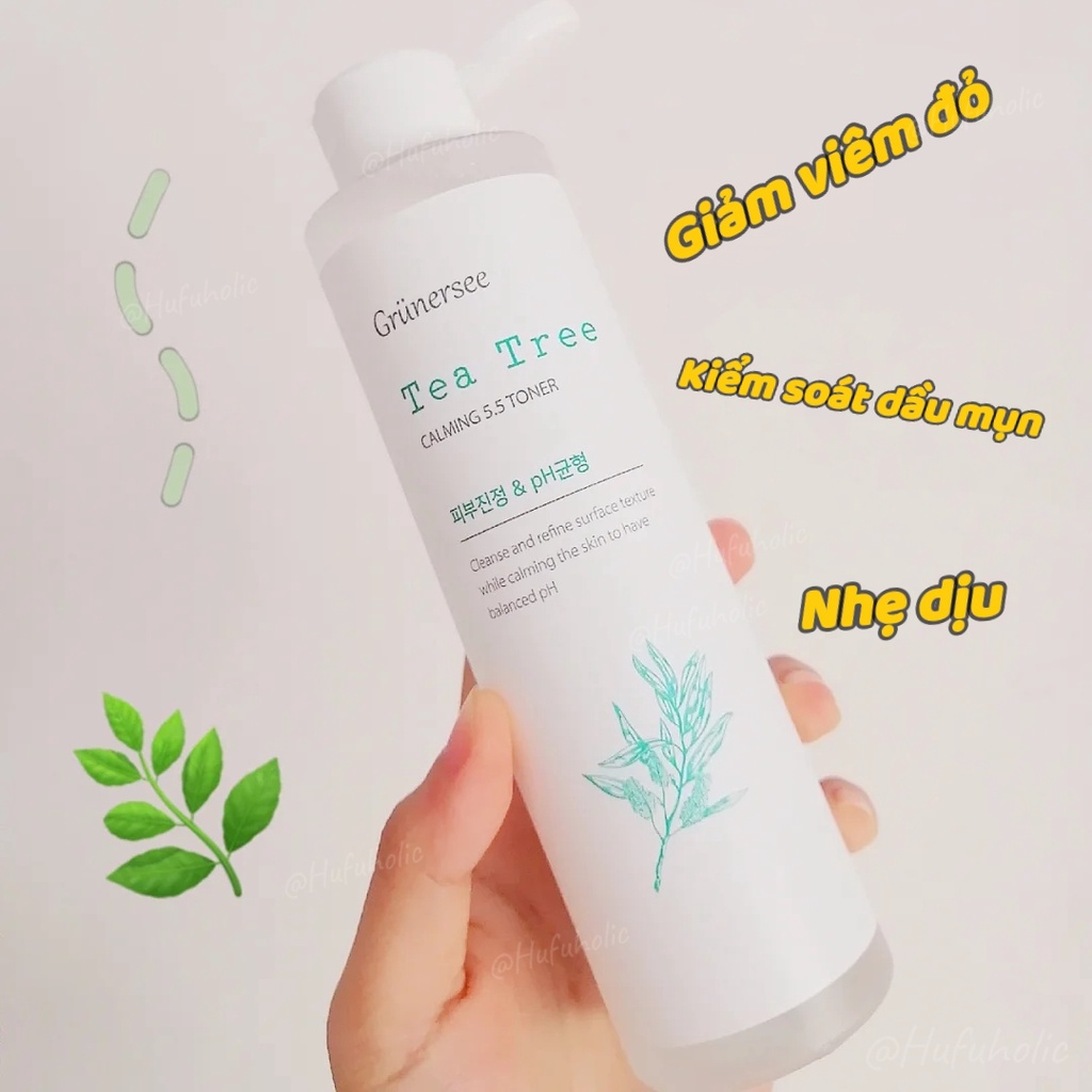 Toner tràm trà GRUNERSEE ngăn ngừa mụn điều tiết bã nhờn Tea Tree Calming pH 5.5 Toner dưỡng ẩm cho da dầu mụn GRUN01
