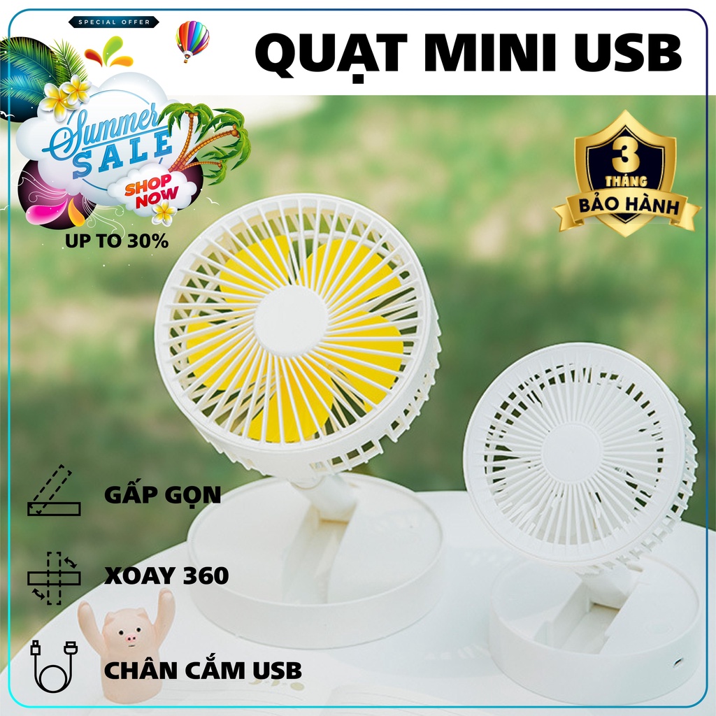 Quạt mini để bàn sạc tích điện gấp gọn 3 tốc độ gió siêu mát- USB Fan A9[HANG MƠI VỀ]