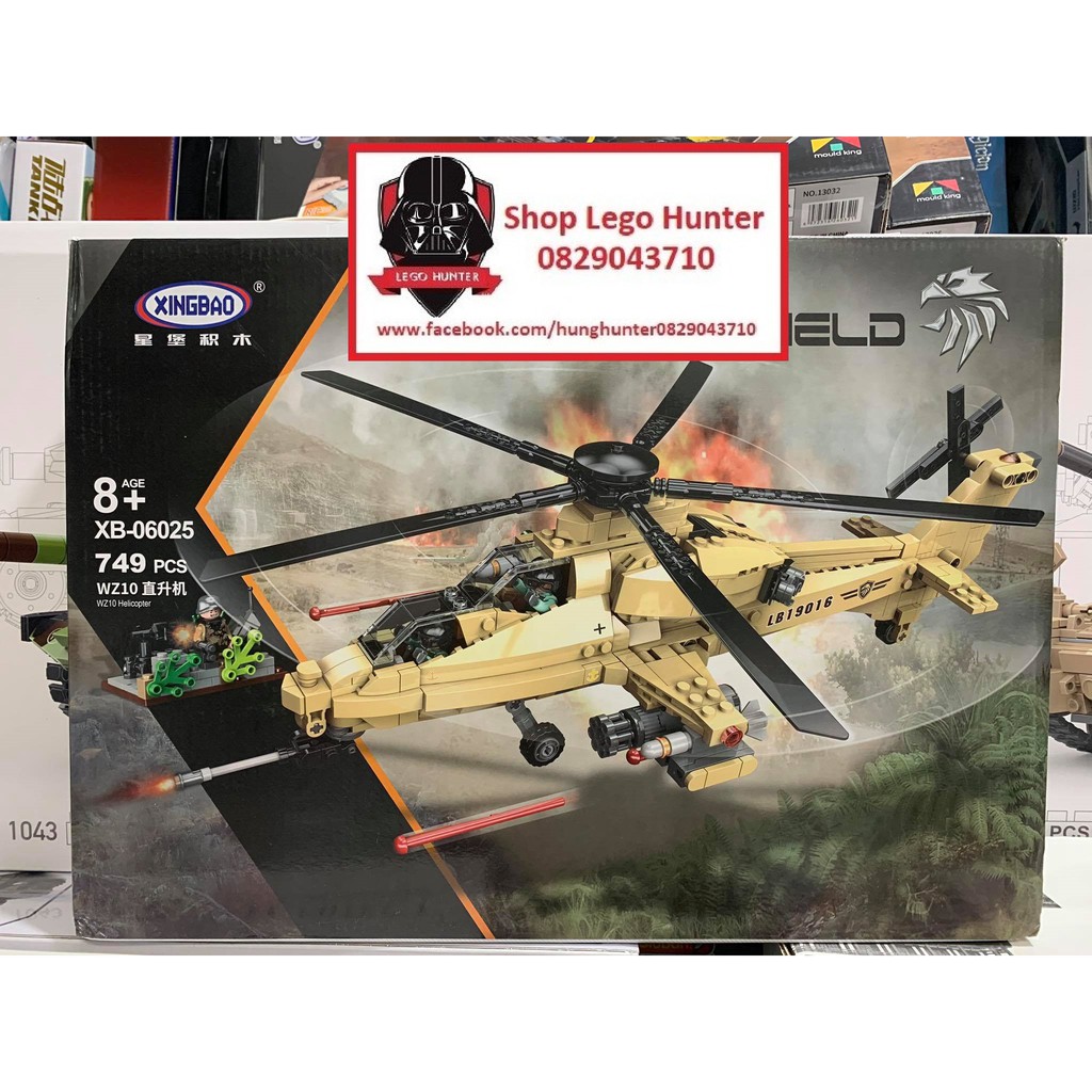 Xingbao XB 06025 - Helicopter WZ10 bộ đồ chơi xếp hình dạng Lego Army Máy bay bay trực thăng chiến đấu