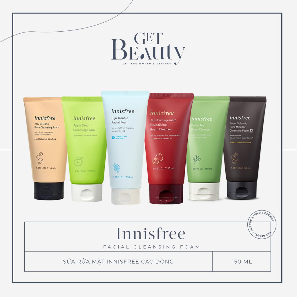 SỮA RỬA MẶT INNISFREE 150ML GREEN TEA | JEJU VOLCANIC | BIJA TROUBLE | APPLE SEED | SUPER VOLCANIC 2X