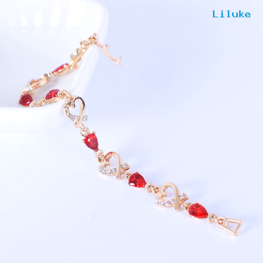 Vòng Tay Hợp Kim Mạ Bạc Trang Trí Hình Trái Tim Đính Đá Xinh Xắn Cho Nữ