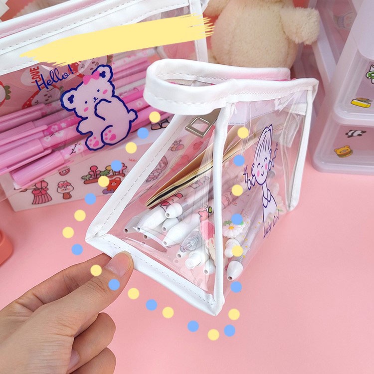 Túi Đựng Bút/Đồ Trang Điểm Bằng PVC Phủ Lông Nhung Dung Tích Lớn Có Khóa Kéo Tiện Dụng