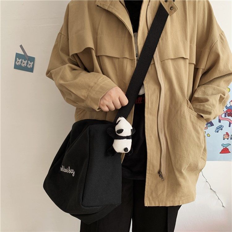 Túi Đeo Chéo Một Bên Vai Bằng Vải Bạt Phong Cách Harajuku Nhật Bản Đơn Giản Dễ Phối Đồ Cho Nữ Sinh