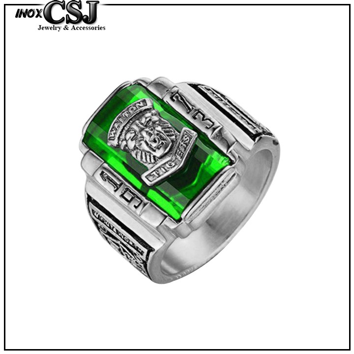 NHẪN NAM INOX SƯ TỬ 1973 ĐÁ XANH LÁ ĐẸP - tặng hộp đựng xinh xắn