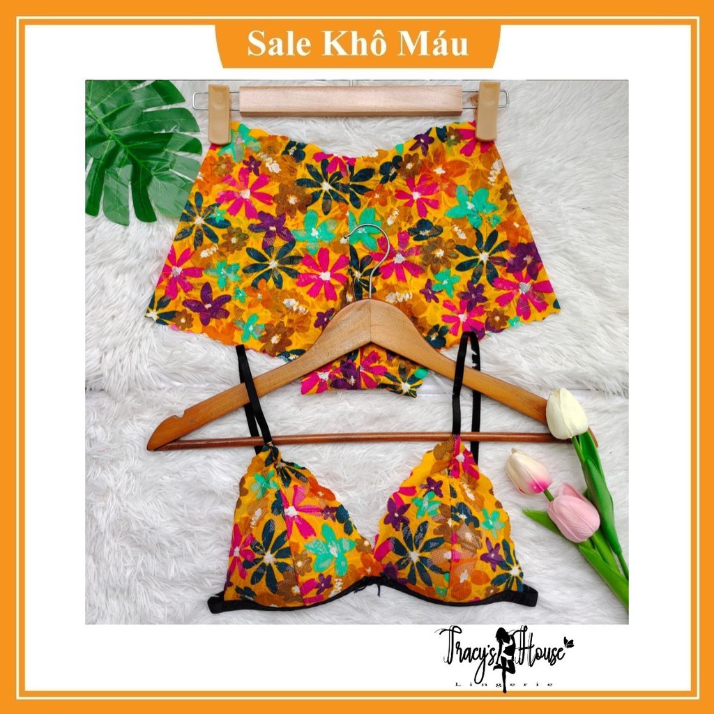 Set Bra - Bralette ren sexy không gọng, mút mỏng - Màu họa tiết hoa lá - NY38