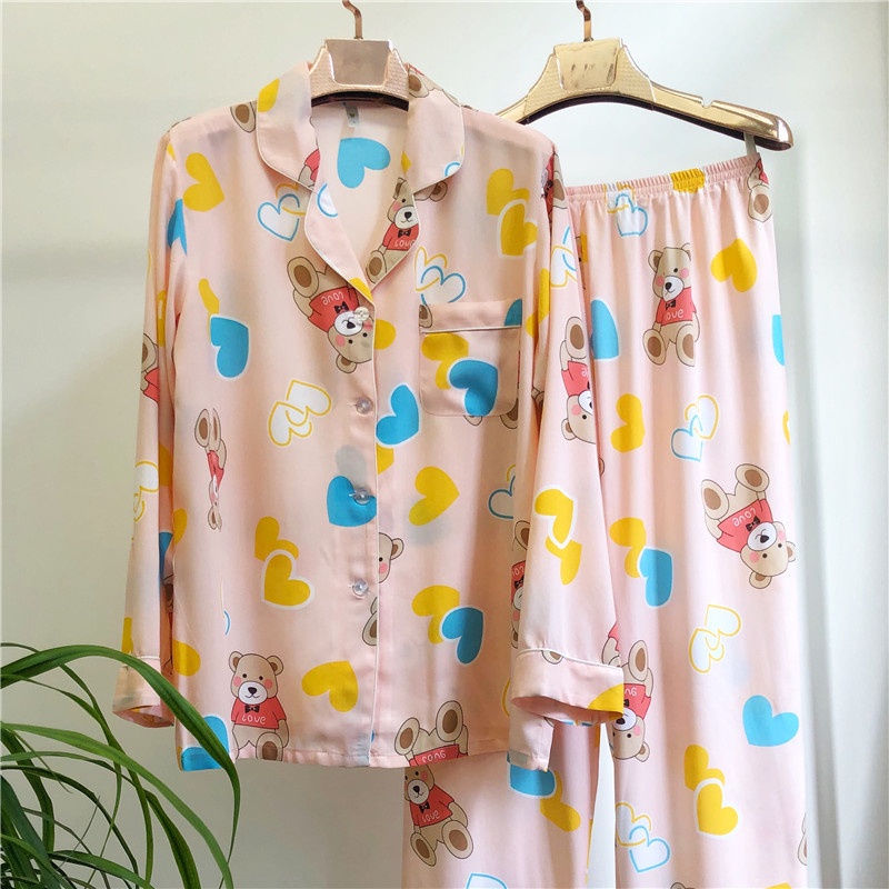 Popular new pajamas women's cotton cardigan spring and summer new long-sleeved trousers cotton silk thin suit cardigan home wear