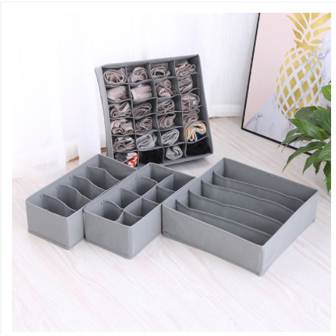 Hộp Đựng Đồ Lót Vải Không Dệt (set 3 cái 6, 7, 24 ngăn) - Khay Bảo Quản Đựng Tất Vớ Sạch Sẽ, Tiết Kiệm Diện Tích 88287