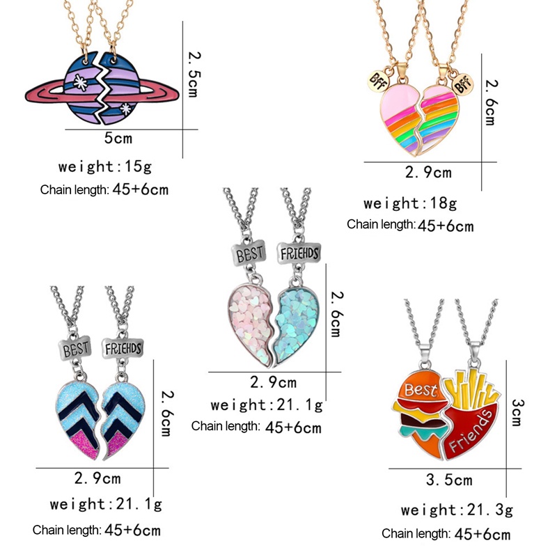 Set 2 Vòng cổ Tình Bạn Mặt Nửa Trái Tim Ghép Đôi Khắc Chữ Best Friend