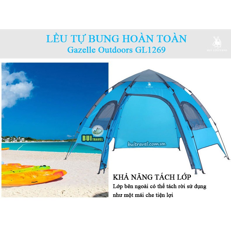 Lều du lịch tự bung 6-7 người Gazelle Outdoors GL1269- Lều dã ngoại 2 lớp- Bụi Travel