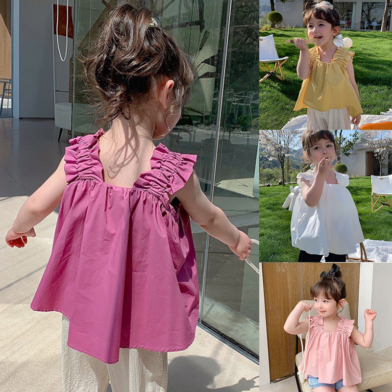 Áo Sát Nách Màu Trơn Dễ Thương Cho Bé Gái