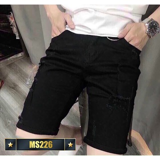 Quần short jean nam logo thêu màu đen chất bò - quần bò ngắn nam co giãn thời trang cao cấp Luty_shop90 ms226