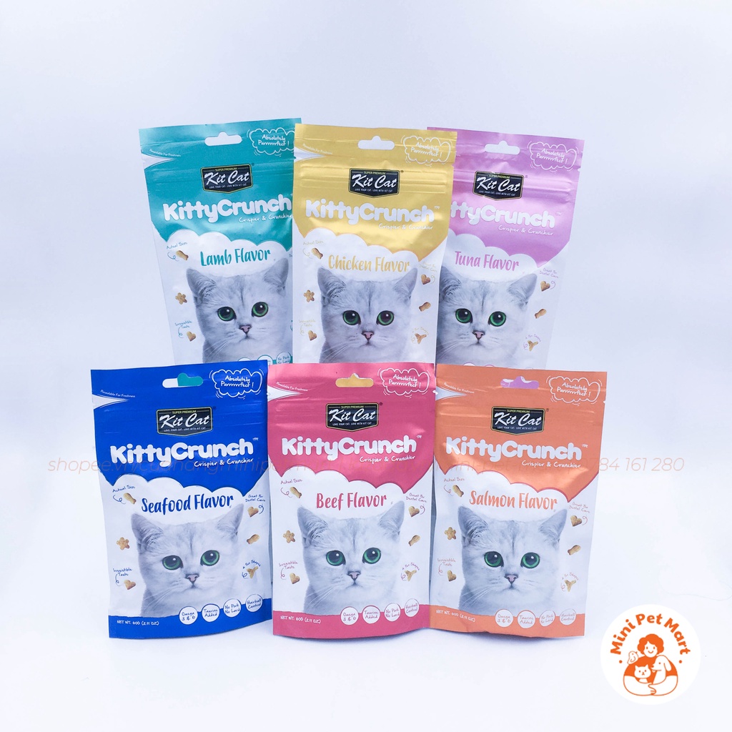 Bánh thưởng ăn vặt cho mèo KIT KAT KITTY CRUNCH 60g - Vị hải sản, cá hồi, cá ngừ, thịt gà, thịt bò, thịt cừu