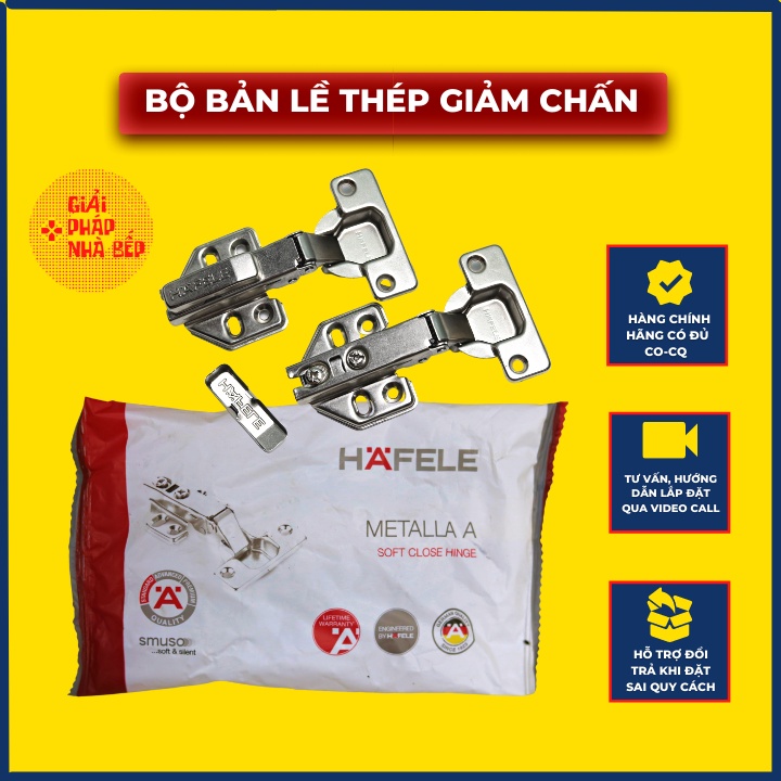 Bộ bản lề tủ quần áo hafele, chất liệu thép 493.03.021 , giảm chấn, tháo lắp nhanh có bao bì và kèm vít inox