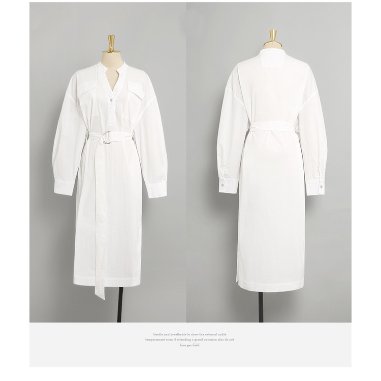 Đầm Sơ Mi Cotton Trắng Cổ Chữ V Dáng Rộng Phong Cách Hàn Quốc Thời Trang Thu Đông 2022