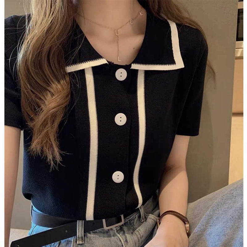 Áo Sweater Tay Ngắn Kiểu Hàn Quốc Dễ Thương 175243 Áo Thun Polo Tay Ngắn Dáng Rộng Màu Sắc Trẻ Trung Xinh Xắn Dành Cho Nữ