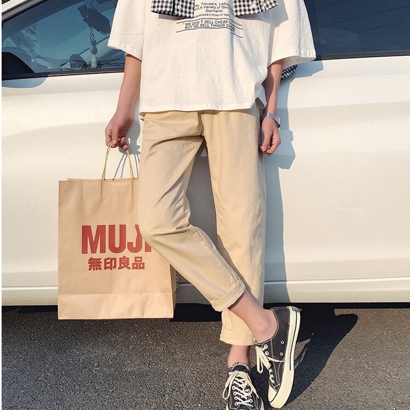 ✷Quần tây baggy nữ nam unisex vải kaki TRƠN ống suông đen công sở đi học lưng cao ulzzang hàn quốc dây rút đẹp