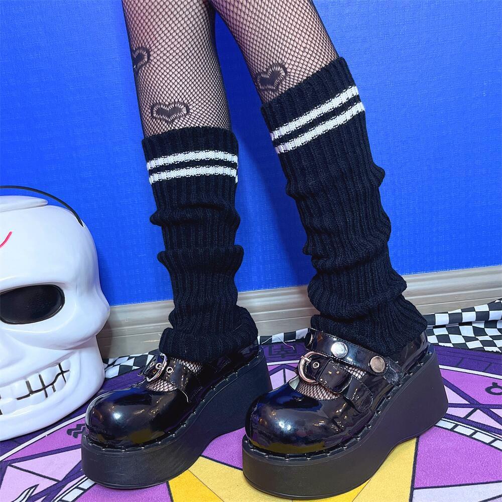 SOMEDAYZL Tất Ống Chân Co Giãn Hoạ Tiết Kẻ Sọc Phong Cách Nhật Bản