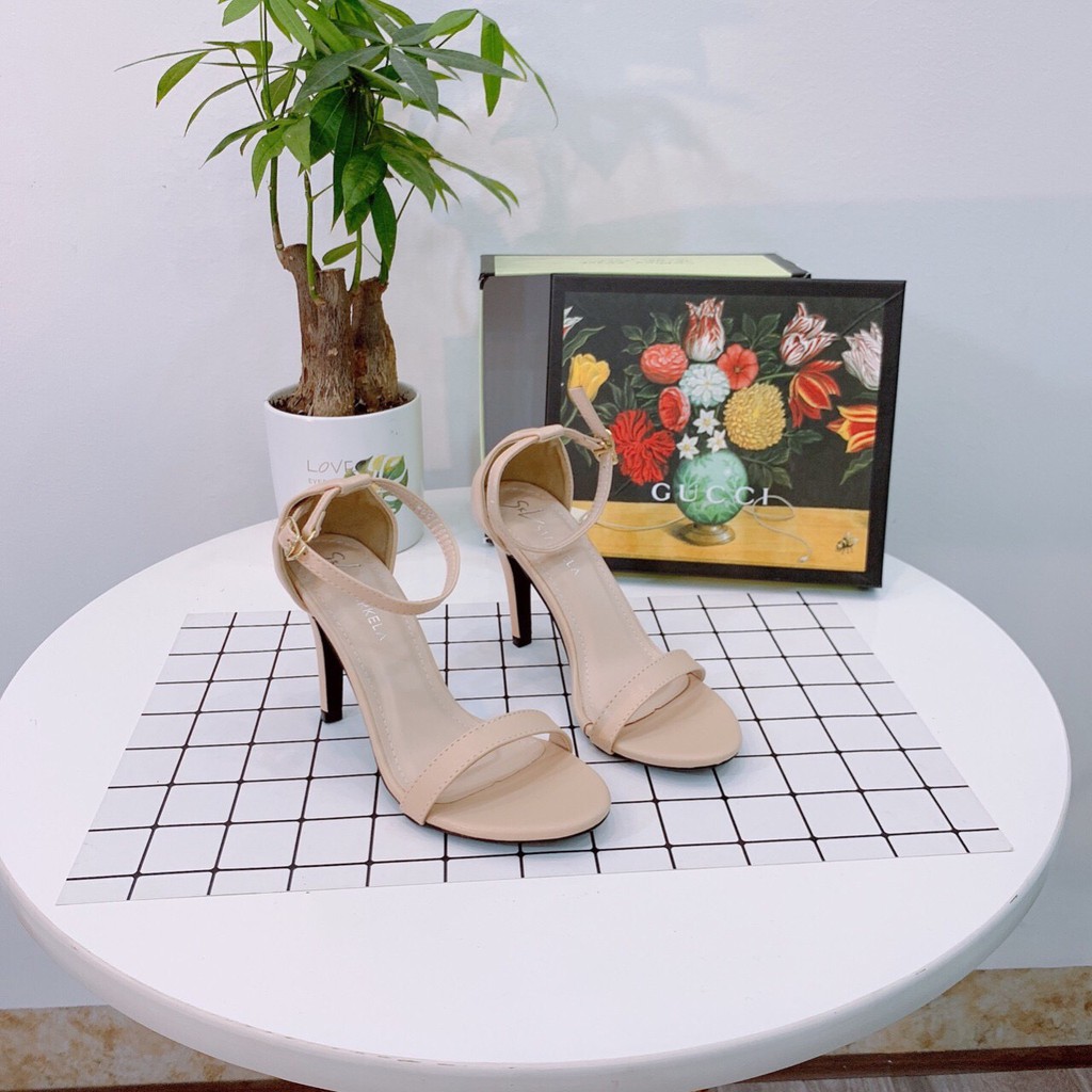 Sandal quai ngang gót đũa bọc da 3 màu - 7P