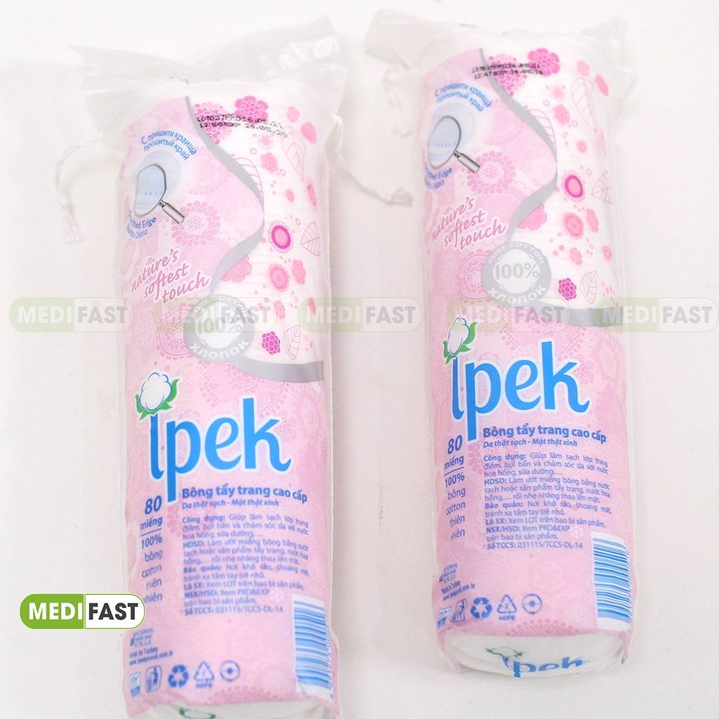 Bông tẩy trang cotton pads chính hãng Ipek - giúp làm sạch lớp trang điểm, bụi bẩn (80/130/150 miếng) từ bông tự nhiên