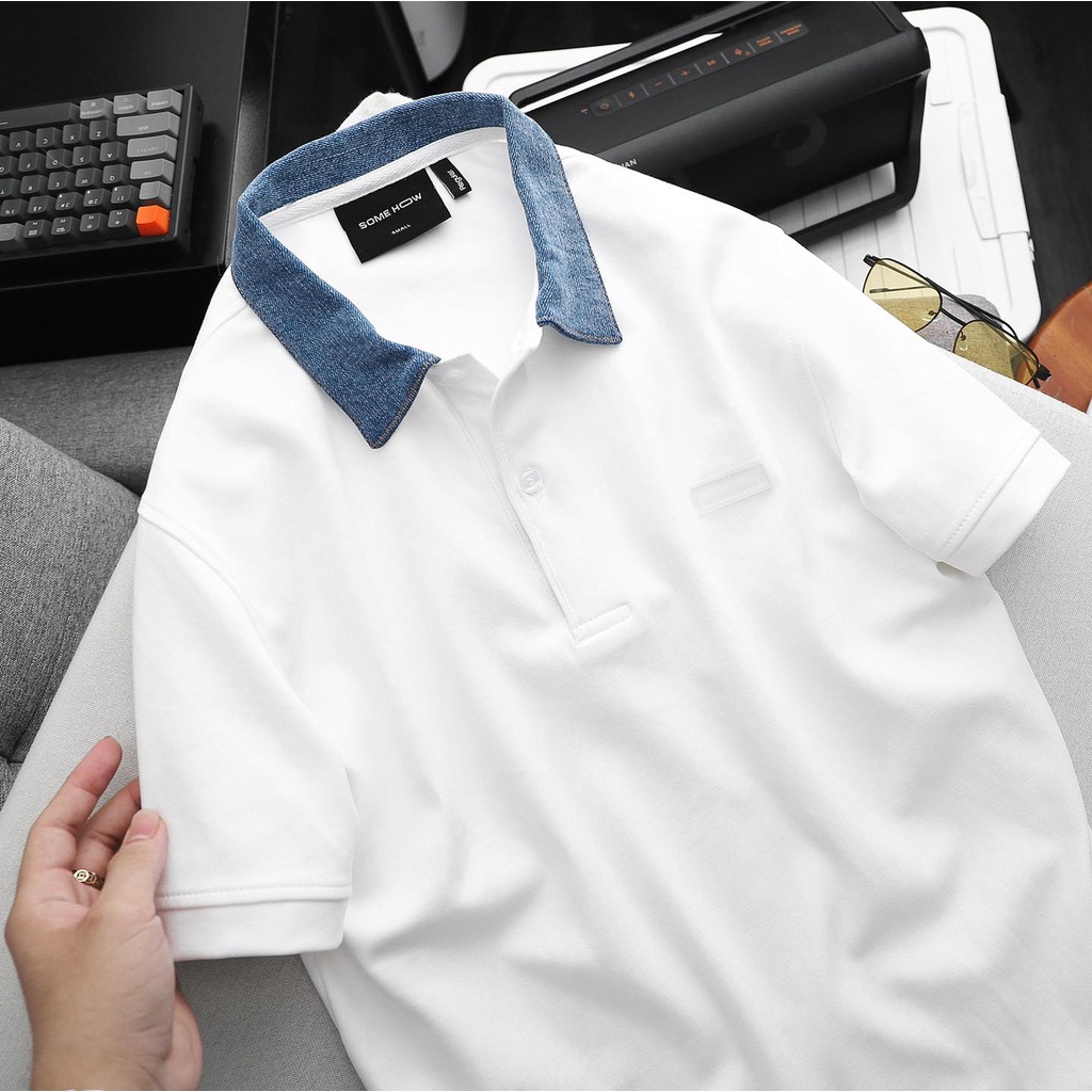 Áo Polo Nam , Jean Collar White , Chất Thun Cotton Dày Dặn Co Giãn , PL002883,SOMEHOW