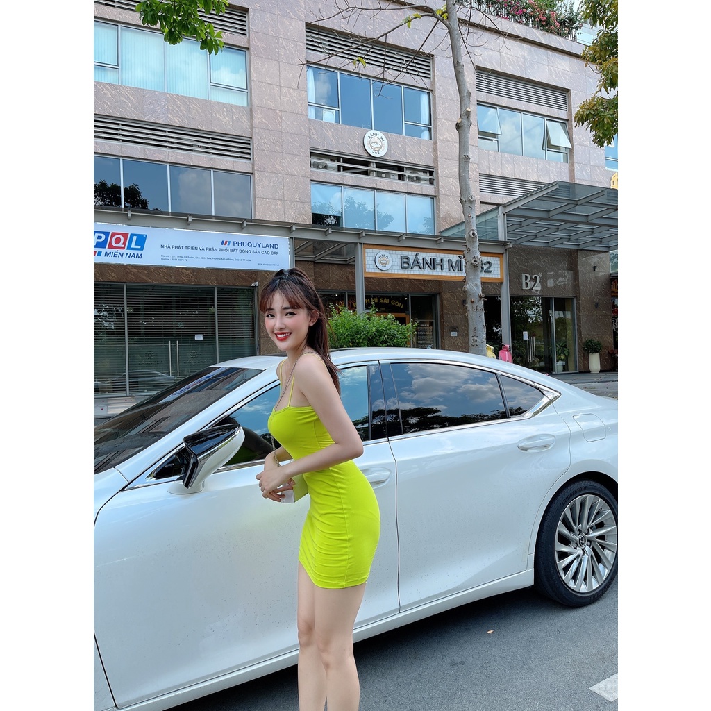 Đầm 2 Dây Ôm Dáng Thun Dày Màu Chuối