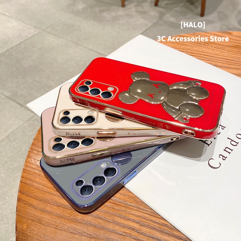 OPPO RENO 6 Ốp điện thoại mạ điện hình gấu 3D màu tương phản cho Reno 5/5 Pro/ F11 A9 2020 A53/ A5 2020/Reno 5