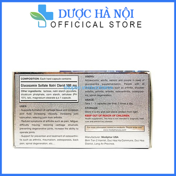 Viên uống Glucosamin 500mg ngăn ngừa thoái hóa khớp giúp xương chắc khỏe hộp 100 viên