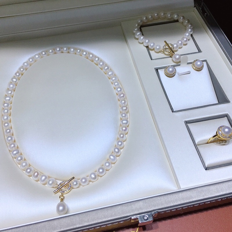 Bộ trang sức ngọc trai nhân tạo 4 món 8ly khóa OT