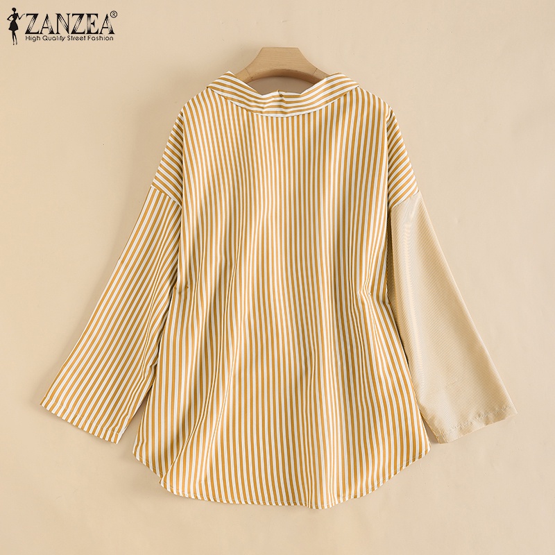 Áo sơ mi ZANZEA tay dài họa tiết kẻ sọc trẻ trung thời trang dành cho nữ